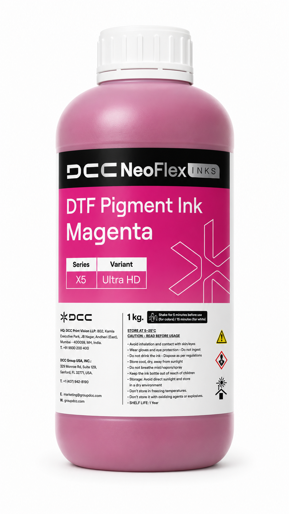 NeoFlex DTF Ultra HD Pigment Ink X5 CMYK + W