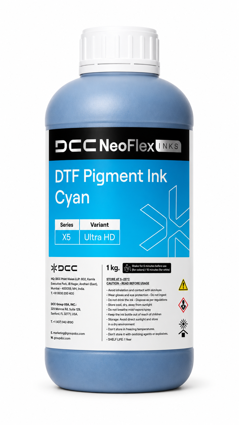 NeoFlex DTF Ultra HD Pigment Ink X5 CMYK + W