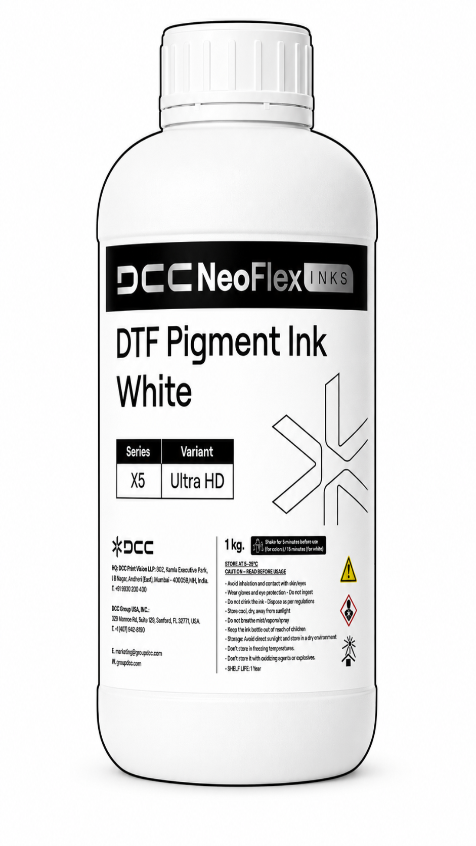 NeoFlex DTF Ultra HD Pigment Ink X5 CMYK + W